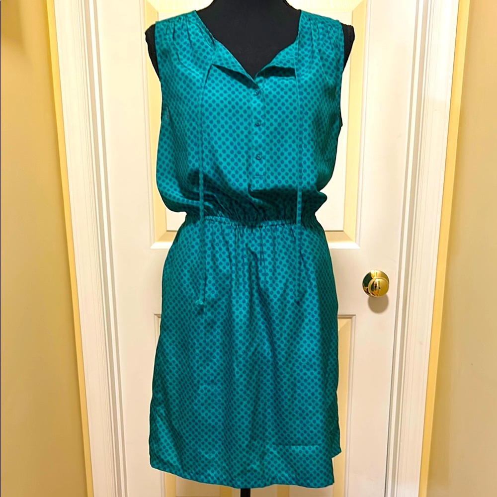 LOFT Teal and Purple Patterned Dress